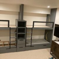 Grey-Painted-BuiltIn-Bunk-Beds-Black-Metal-Ladders-Saftey-Rails-2